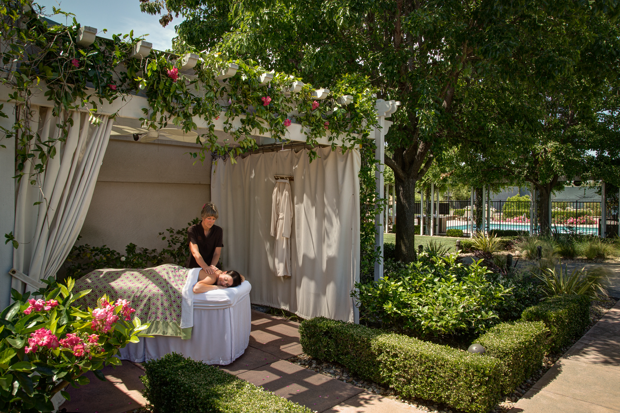 Spa client getting outdoor massage at Silverado Resort and Spa